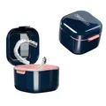 Denture Bath Box Cup?Portable Denture Case with Strainer Basket?False Teeth Storage Box Holder (Blue)