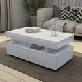 New Modern White Coffee Table 4-Drawer Storage Shelf High Gloss Wood Living Room Furniture