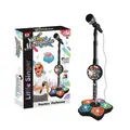 (Black)Musical Microphone with Stand Children Karaoke Mic Amplifying Music Bracket Singing Toy with Lights Pedal Flashing Singing Toys