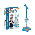 (Blue)Musical Microphone with Stand Children Karaoke Mic Amplifying Music Bracket Singing Toy with Lights Pedal Flashing Singing Toys