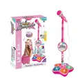 (Pink)Musical Microphone with Stand Children Karaoke Mic Amplifying Music Bracket Singing Toy with Lights Pedal Flashing Singing Toys