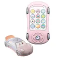 (Pink)Phone Toy with Music Light Mini Projector,4 Mode Learning Toddler Infant Soothing Car Toys-Number Counting Color Animal Sound Fun Smart Phones