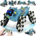 8WD RC Stunt Car Toys 2.4GHz 360 Degree Rotating Changeable Robot Dog Remote Control Car Toys with Spray and Lights (Blue)