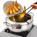 1pc Stainless Steel Deep Fryer with Temperature Control and Oil Filter Rack Perfect for French Fries,Chicken Compatible with Gas and Electric Stoves