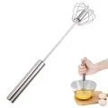 Stainless Steel Semi-Automatic Whisk,Stainless Steel Egg Whisk Hand Push Rotary Whisk Blender,Hand Push Mixer Stirrer Tool for Cooking Kitchen Home Egg Milk (10in)