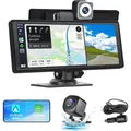 10.26 inch Wireless Portable Apple Carplay and Android Auto Screen with 2.5K Dash Cam, 1080P Backup Camera