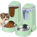 2 Pack Automatic Cat Feeder and Water Dispenser with Stainless Steel Bowl Dog Gravity Food Feeder and Waterer for Small Medium Pets Puppy Kitten(Green)