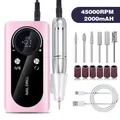 45000RPM Nail Drill Machine Electric Portable Nail File Rechargeable Nail Sander for Gel Nails Polishing for Home Manicure Salon,Colorful Pink