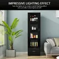Glass Front Tall Display Cabinet 190cm Black LED Storage Unit with 1 Drawer 4 Shelves