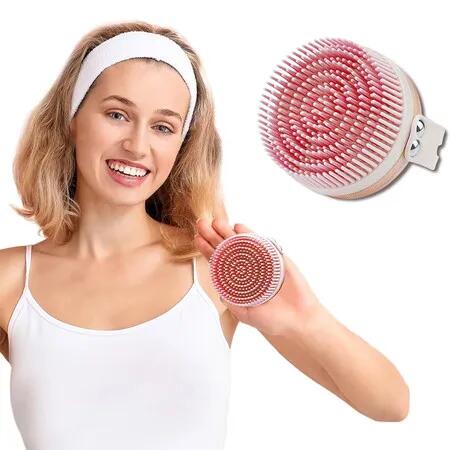 Silicone Body Scrubber, Manual Cleansing Shower Brush, Gentle Exfoliating and Foaming , Pink, 1 Pack