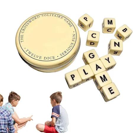 Crossword Solitaire Dice Game 2025 Wooden Letter Tiles Twelve Camping Party Family Fun Puzzle Entertainment