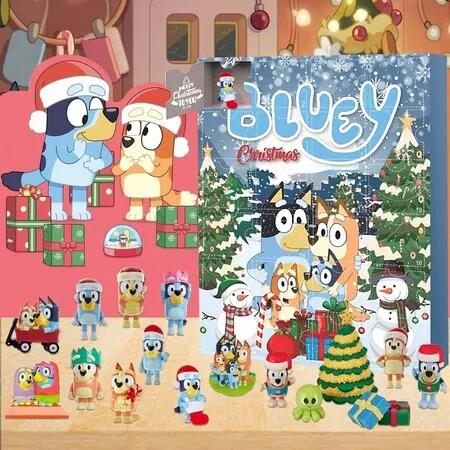 Advent Bluey Calendar 24 Pcs Cute Puppy Figures Cartoon Doll Xmas Vacation Stocking Stuffer Festive Kids Gifts