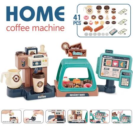 Coffee Maker Toy 3in1 Cash Register Kitchen Accessories Food Pretend Play Shop Vending Machine Educational Role Play Childrens Fun