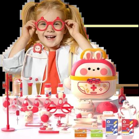64pcs Pretend Play Doctor Nurse Toy Set Girls Boys Medical Box Set Children Injection Simulation Toy Christmas Birthday Gifts Col. Pink
