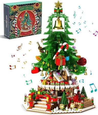 Christmas Tree Building Blocks Set Music Box LED Lights Compatible Lego Xmas Gift 2963 Pieces Festive Decor Creative Construction