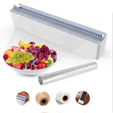 Magnetic Plastic Wrap Dispenser Slide Cutter With Suction For Kitchen Food Wrap Supplies