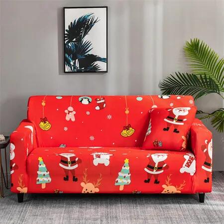 Christmas Sofa Cover Printed Sofa Couch Cover Washable Furniture Protector Christmas Home Room Festival Decoration Size 235-300cm
