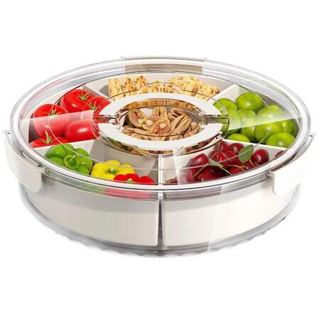 Divided Serving Tray with Lid Handle Large Snack Spinner Snackle Box Container Multi-purpose Food Platter Taco Movie Night Picnic Essentials 1 Pcs