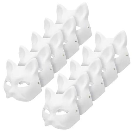 10PCS Cat Mask Therian Masks White Cat Masks Dress Up Masks DIY White Masks Cosplay Masks Costume Party Favors