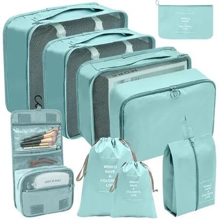 Luggae Suitcase 9-Piece Travel Packing Organizers and Cubes with Large Toiletry Bag for Clothes and Shoes