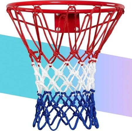 Outdoor Pro Basketball Net - Heavy-Duty, All-Weather, Fade-Resistant (12 Loops, Red/White/Blue)