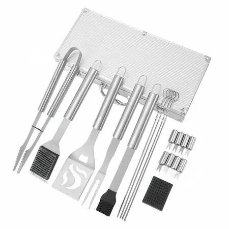 19PCS Aluminum Case Grill Accessories Kit Flat Top Accessories Set Blackstone Camp Chef Grill Spatula Set Enlarged Scraper Outdoor Barbecue