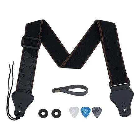 Guitar Strap, Soft Cotton Straps With 3 Pick Holders, Button Headstock Adaptor, 1 Pair Locks and 3 Picks Set For Electric or Acoustic Guitar