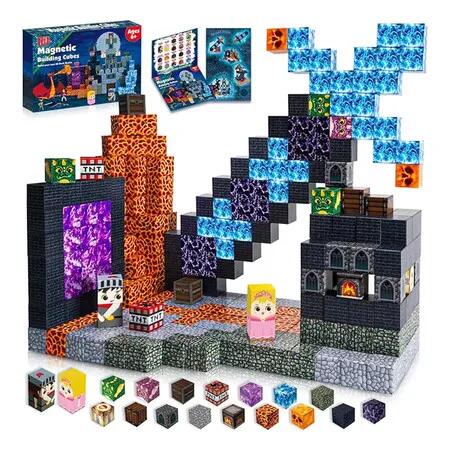 Magnetic Blocks 100 PCS Construction Cube Toys Dark Castle Sword Domain STEM Montessori Sensory Boys Girls