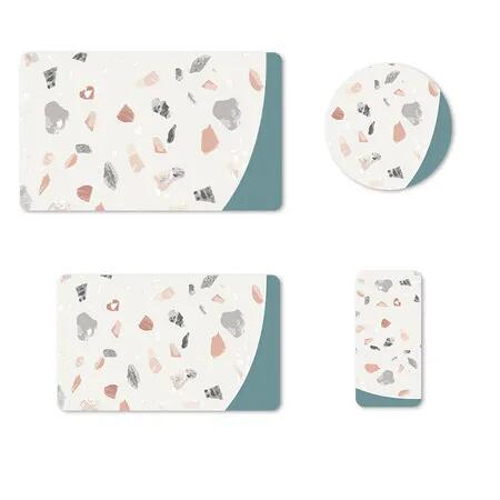 Blue 4 PCS Set PU Leather Diatom Mud Wash Pad Absorbent Sink Pad for Kitchen Bathroom Toothbrush Coaster