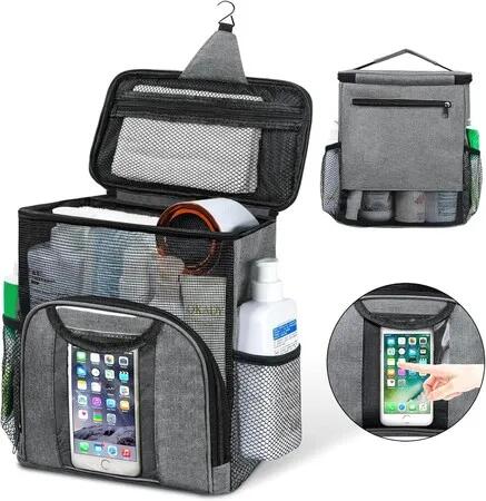 Portable Shower Caddy, Large Capacity Shower Caddy Tote Bag for College Dorm Room Essentials,Quick Dry Hanging Toiletry Bag for Travel-Grey