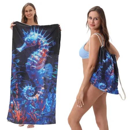 Quick Dry Pool Towels,2 in 1 Beach Towel Absorbent Camping Towels Fold in a Bag Storage Bag,Foldable,For Pool,Bathroom,Camp