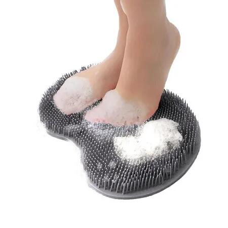Shower Foot and Back Scrubber Mat, Wall Mounted Shower Foot Scrubber with Suction Cups, Massage Foot Cleaner for Shower (Gray)
