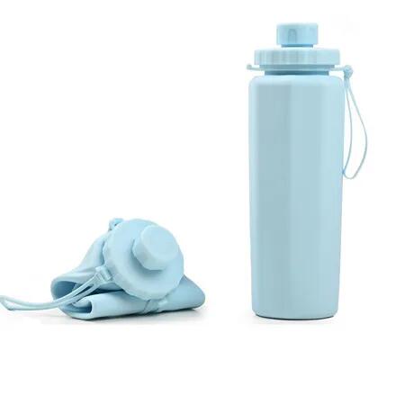 Blue 600ml Portable Silicone Sports Water Bottle Anti Fall High Temperature Resistant Foldable Food Grade