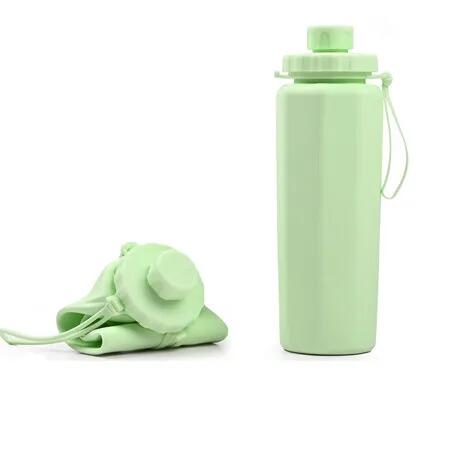 Green 600ml Portable Silicone Sports Water Bottle Anti Fall High Temperature Resistant Foldable Food Grade