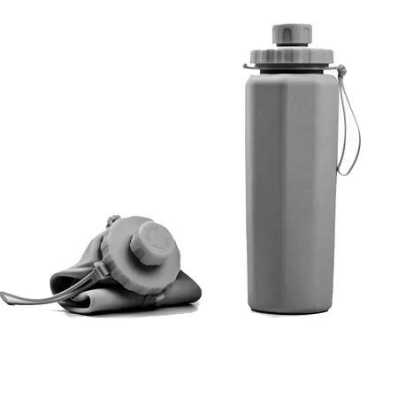 Grey 600ml Portable Silicone Sports Water Bottle Anti Fall High Temperature Resistant Foldable Food Grade