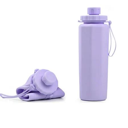 Purple 600ml Portable Silicone Sports Water Bottle Anti Fall High Temperature Resistant Foldable Food Grade