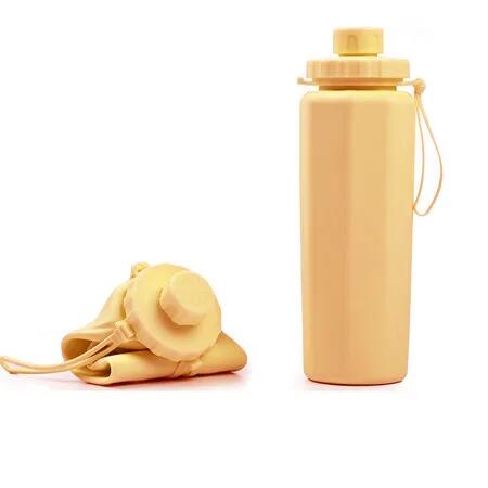 Yellow 600ml Portable Silicone Sports Water Bottle Anti Fall High Temperature Resistant Foldable Food Grade