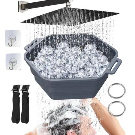 Ice Shower Rapid Cooling Portable Ice Bath Barrel Silicone Foldable Ice Bath Chiller For Athletes Relax Bathroom Accessories Color Deep Blue