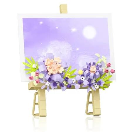 Mini Flower Building Bouquet Set,Block Easel for Desk Decorations and Message Stickers,Flower Building Toys Building Blocks Flower (Purple 362Pcs)