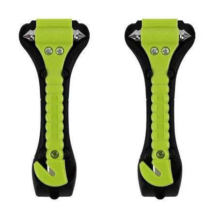 Green 2 Pack Emergency Window Breaker Safety Hammer MultiFunction Escape Tool With Base Reflective Strips Tempered Glass Hammer