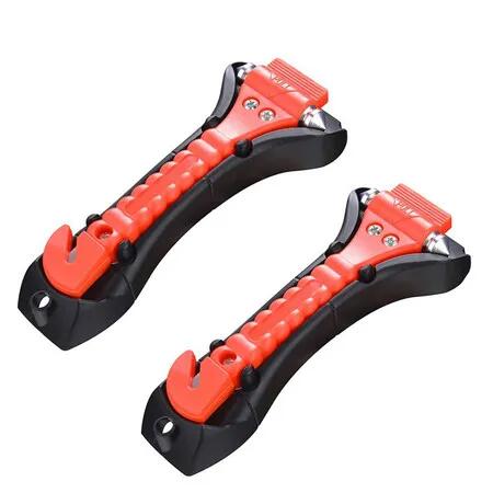 Orange 2 Pack Emergency Window Breaker Safety Hammer MultiFunction Escape Tool With Base Reflective Strips Tempered Glass Hammer