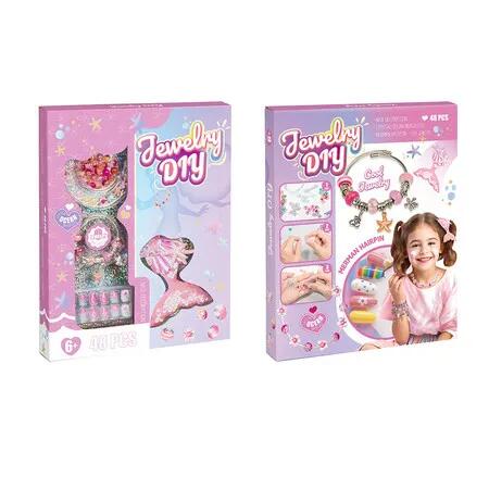 Pink Bead Set Mermaid DIY Handmade Bracelet Jewelry Nail Stickers Childrens Toys