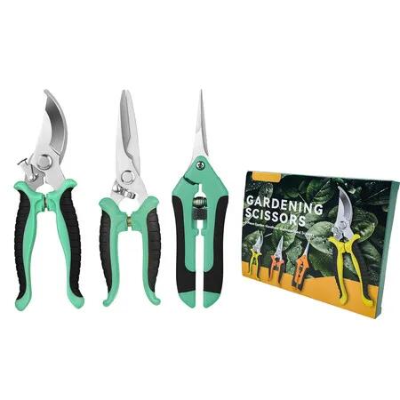 3 Piece Set Green Pruning Shears Gardening Scissors Orchard Fruit Branches Garden MultiPurpose Tools Household Stainless Steel