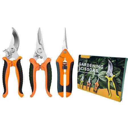 3 Piece Set Orange Pruning Shears Gardening Scissors Orchard Fruit Branches Garden MultiPurpose Tools Household Stainless Steel