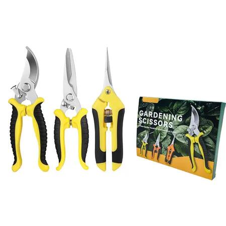 3 Piece Set Yellow Pruning Shears Gardening Scissors Orchard Fruit Branches Garden MultiPurpose Tools Household Stainless Steel