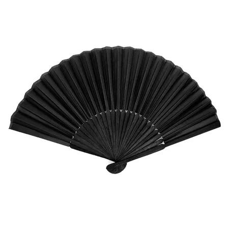 Black Folding Hand Classic Style Fan Fabric Bamboo Ribs Hand Held Chinese Spanish Foldable Fan