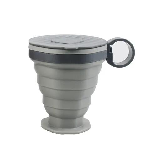 Foldable Silicone Cups,Travel Coffee Cups With Plastic Lids,Reusable Cup Set Suitable For Camping And Hiking Color Grey