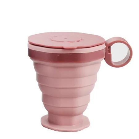Foldable Silicone Cups,Travel Coffee Cups With Plastic Lids,Reusable Cup Set Suitable For Camping And Hiking Color Pink