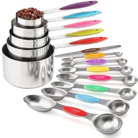Measuring Cups and Spoons set of 17 Stainless Steel Measuring Cups Double Sided Magnetic Spoons Color Raindow
