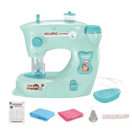 Blue Electric Sewing Machine Pretend Play Girl Toy Handmade Small Home Electric Machine Set